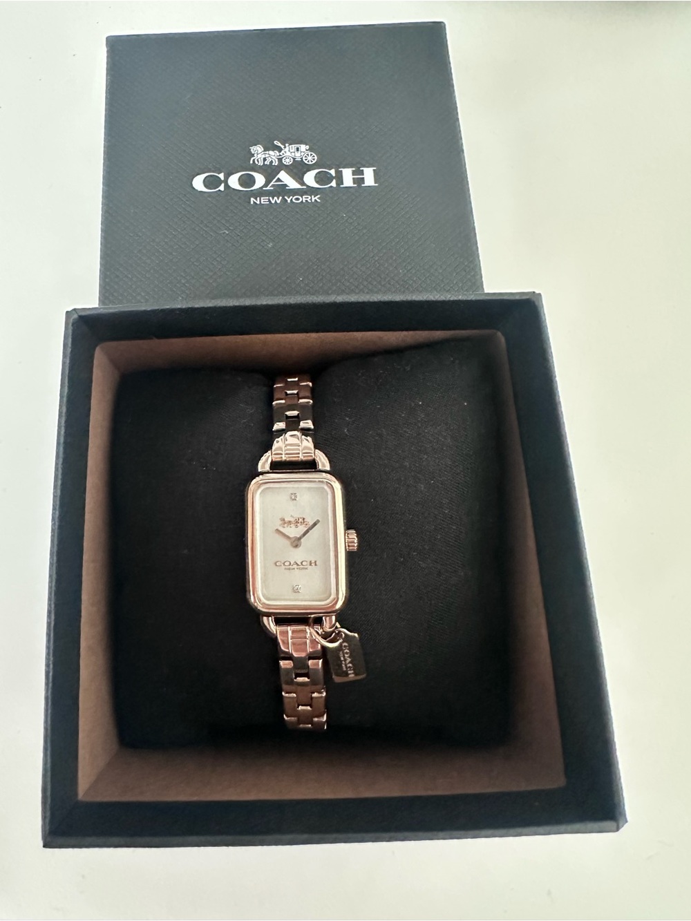 Coach Cadie Rose Gold Rectangular Link Bracelet Watch